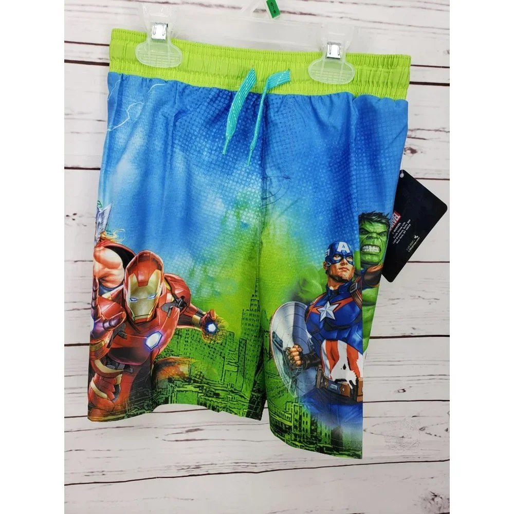 Marvel Avengers Boys 5/6 blue green board swim‎ shorts trunks